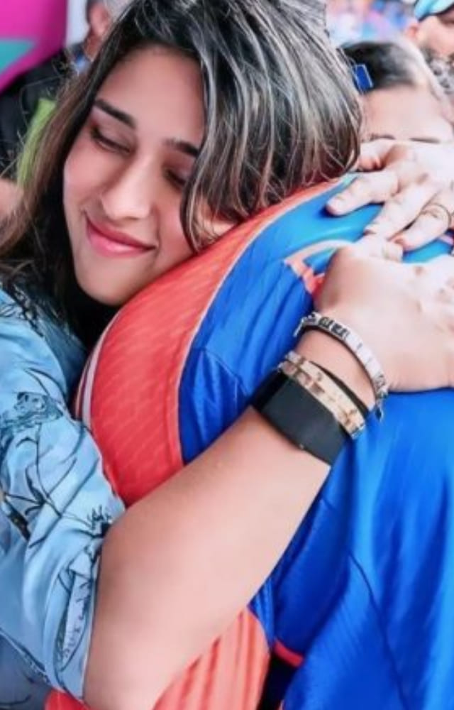 Ritika Sajdeh, who always had her fingers crossed throughout the match, hugged an emotional Rohit Sharma after India won the T20 World Cup against South Africa.