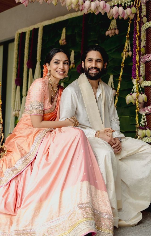 Actors Naga Chaitanya and Sobhita Dhulipala got engaged on August 8, 2024. The couple dazzled in traditional attire designed by Manish Malhotra.