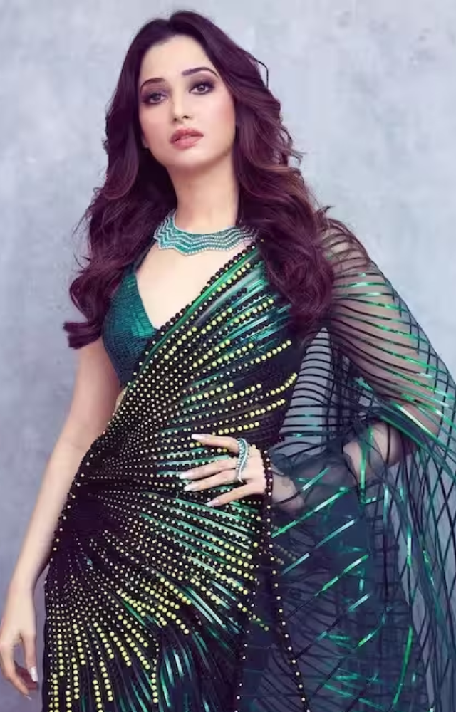 Tamannaah`s impeccable draping style enhances her natural grace and elegance in sarees.
