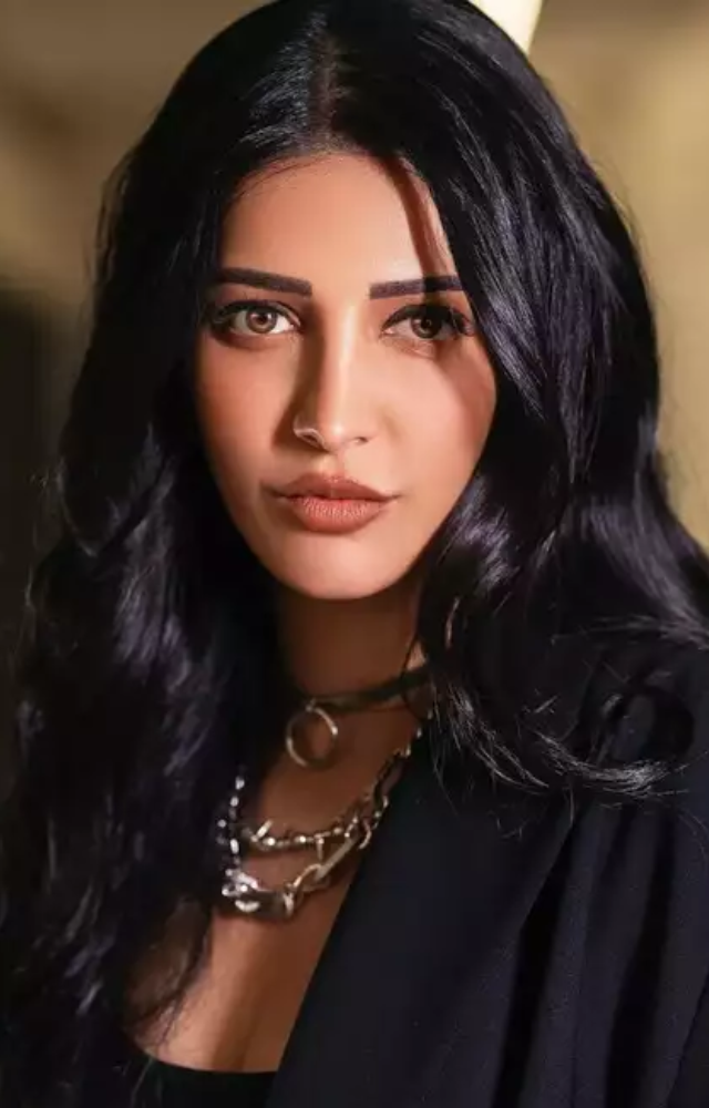 Black serves as a versatile canvas for Shruti Haasan`s looks, allowing her to experiment with different textures, silhouettes, and accessories