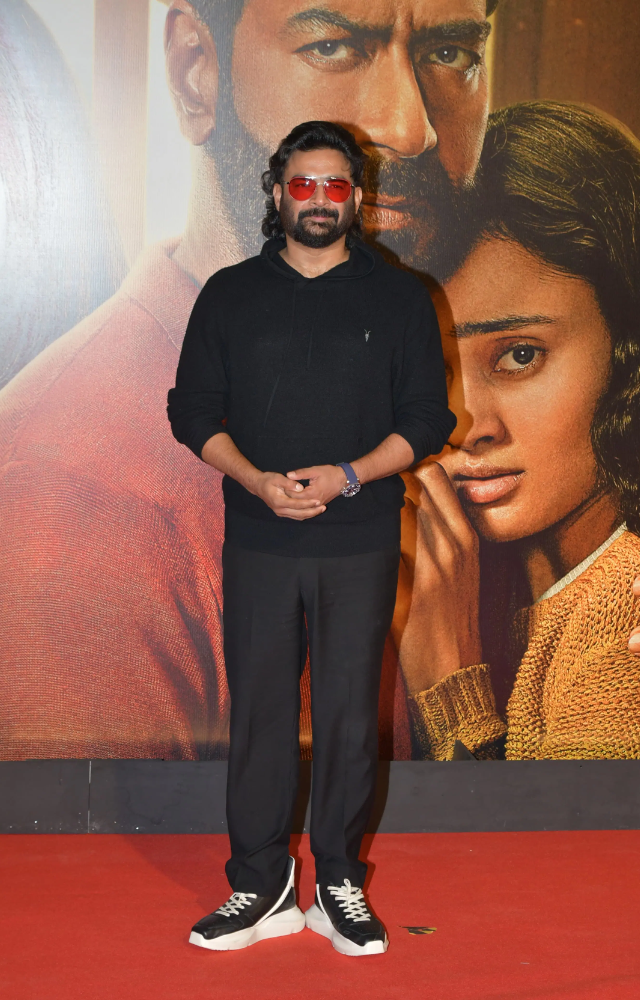 R Madhavan, who plays an antagonist in Shaitaan, attended the star-studded screening.