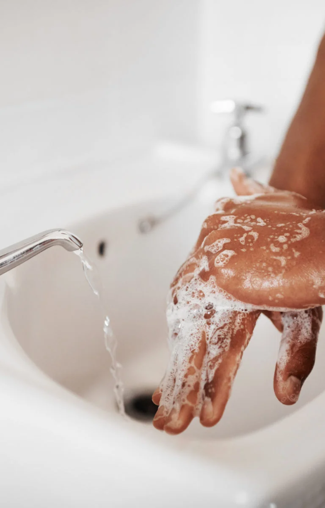 Wash your hands with soap and water for at least 20 seconds before and after handling food, using the restroom, and coming indoors from outdoors.