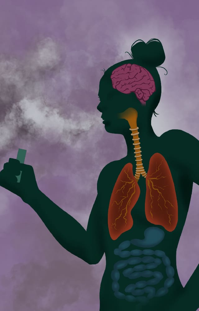 Several vaping flavors contain a chemical named diacetyl and other toxic metals that can damage the respiratory system and increase cancer risk.