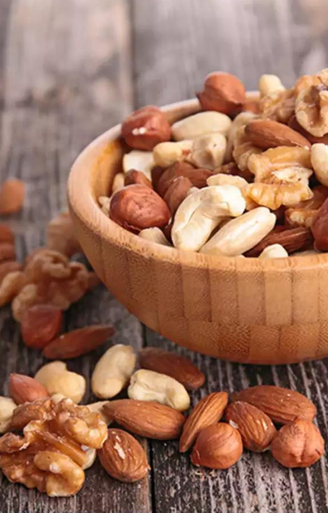 Almonds and walnuts are abundant in Omega 3 fatty acids, which makes the hair stronger and thicker. Plus, nuts are easy to carry and snack on anytime.
