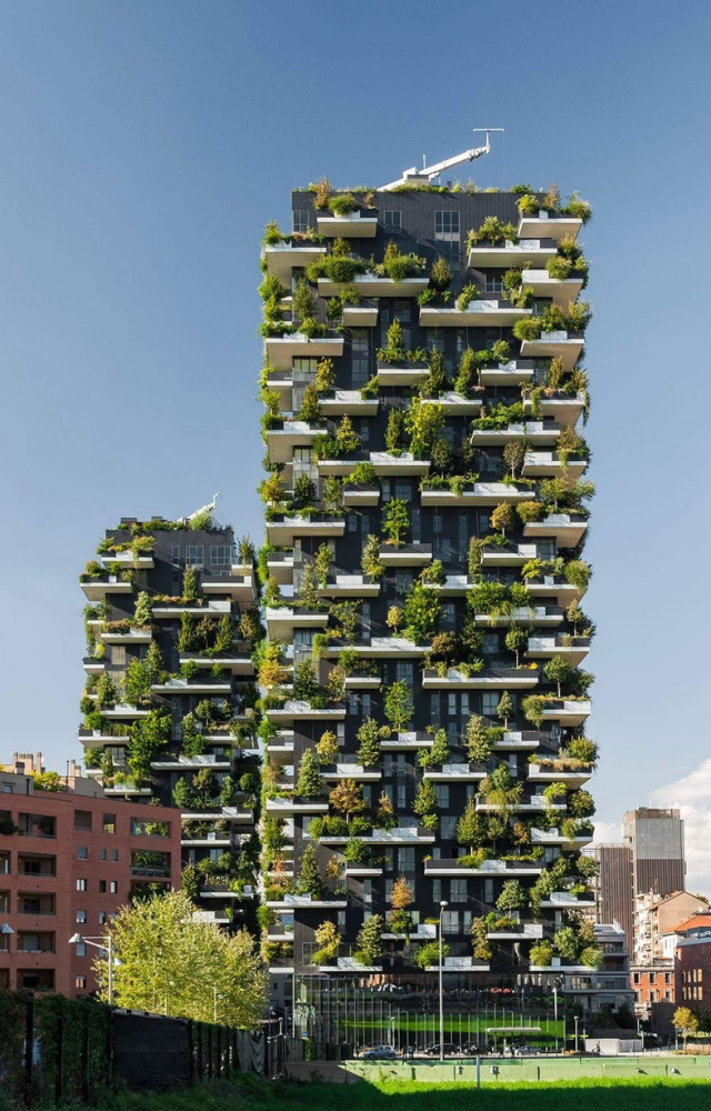 This iconic 'Vertical Forest' houses over 900 trees and 20,000 plants across two residential towers in the heart of Milan.
