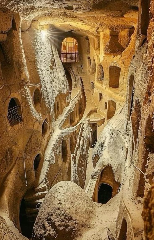 An ancient underground city that stretches 18 stories deep into soft volcanic rock—once home to over 20,000 people.

