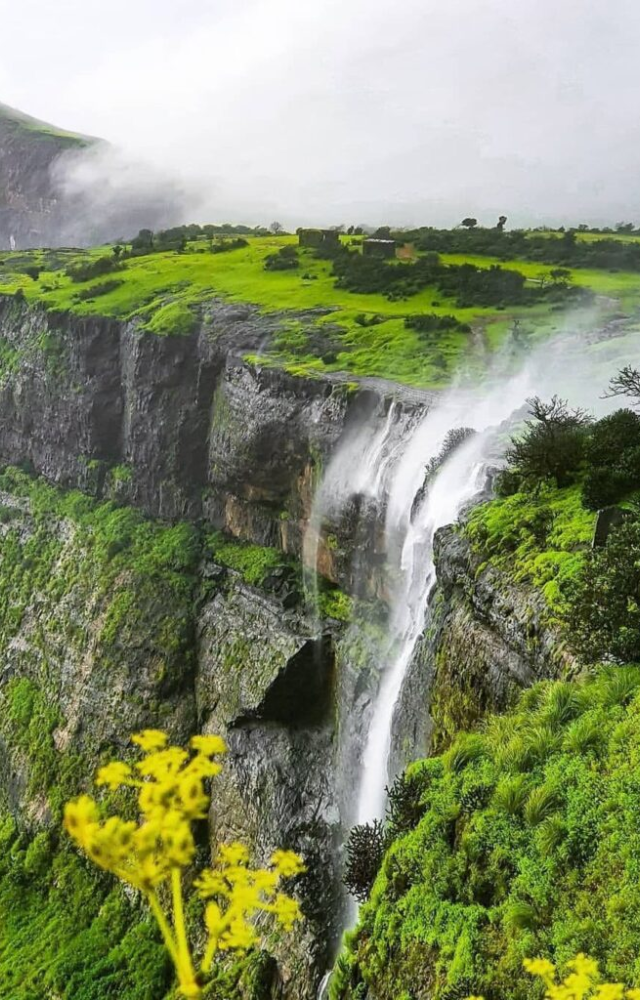 During monsoon season, strong uplifting winds blow this Sahyadri waterfall backward, creating a breathtaking anti-gravity sight.

