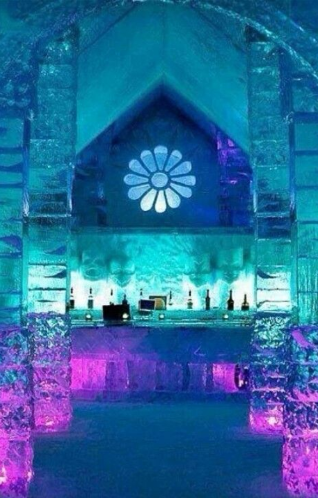 Located in Québec, this magical hotel features icy chandeliers, frozen beds, and even an ice chapel for weddings.
