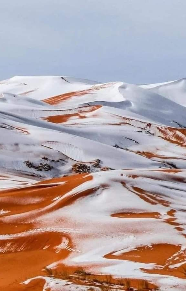 Known as “The Gateway to the Sahara,” this town has seen several rare snowfalls, with dunes dusted in white as recently as 2022.
