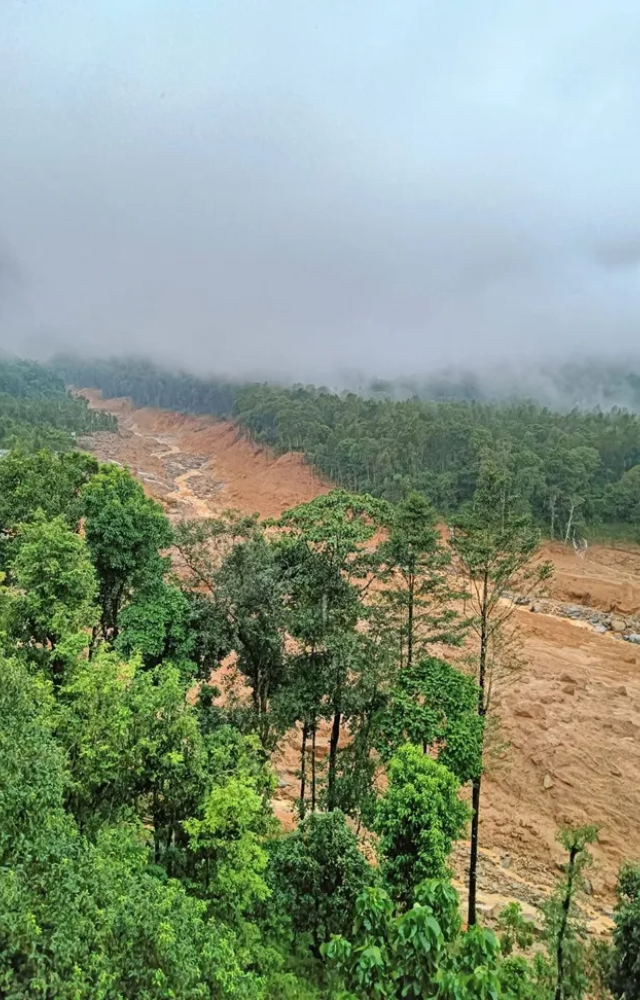 Heavy rains have caused multiple landslides in Wayanad, significantly impacting the hilly areas around Meppadi.