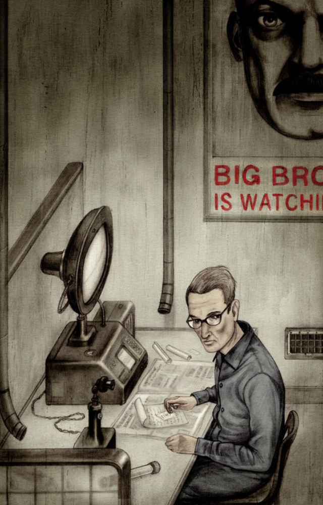 The protagonist represents the struggle to hold onto his identity and beliefs in a world that enforces conformity and punishing independent thought.