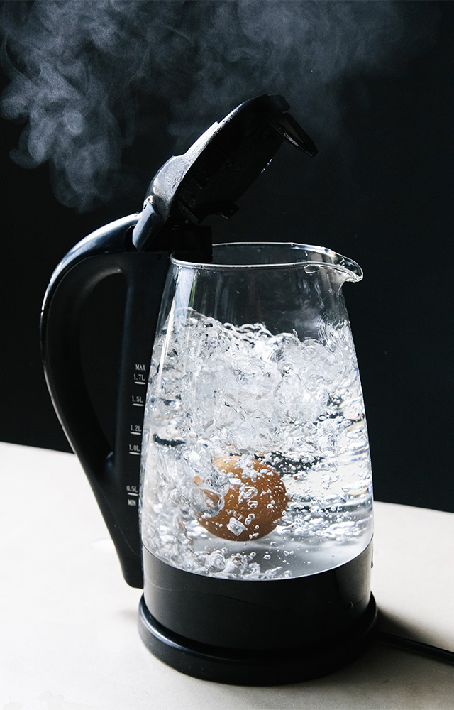 Pour boiling water into a bowl