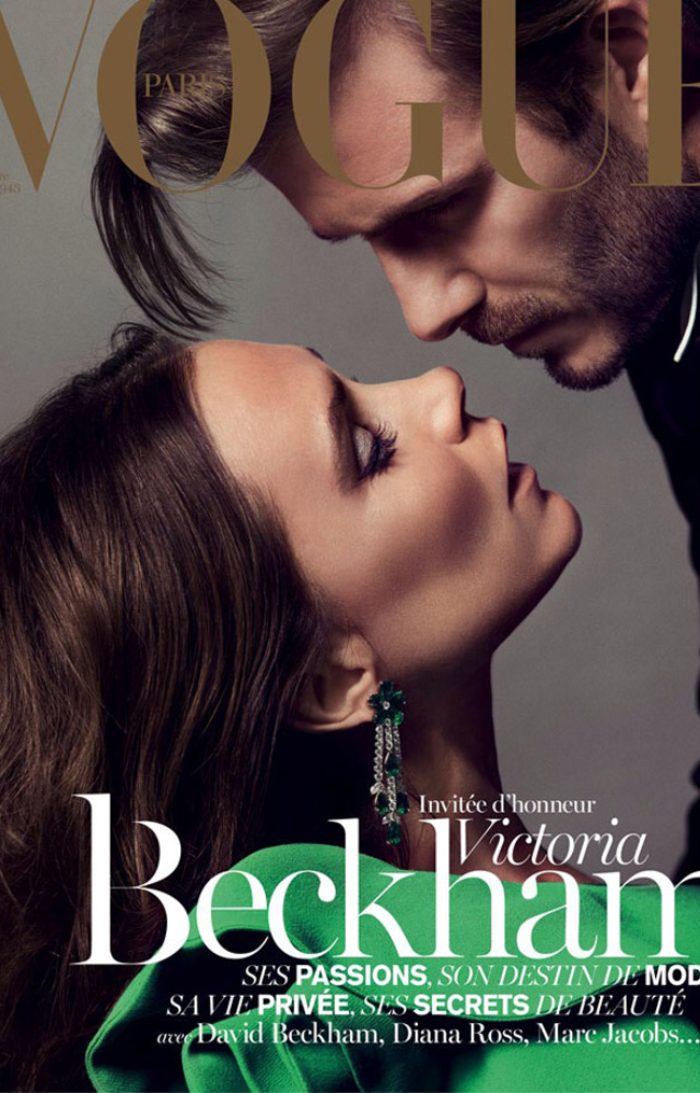 Victoria Beckham and her spouse are featured on the gorgeous Vogue cover. The couple`s flawless style draws attention to them as they reflect class and style