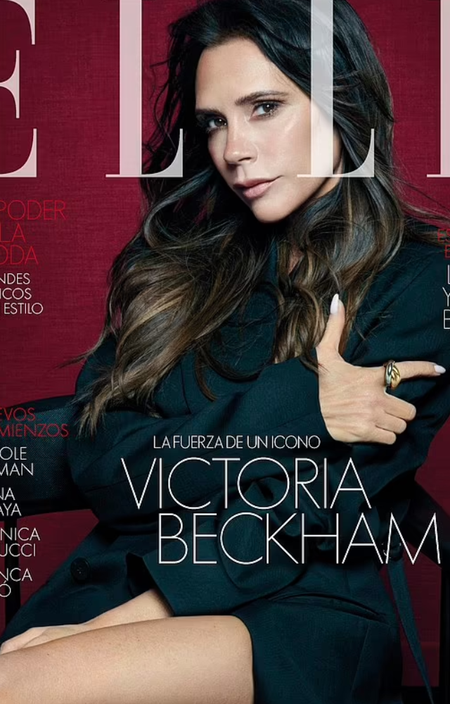 Victoria Beckham projects sophistication and class in her portrayal of herself on the cover of ELLE Spain