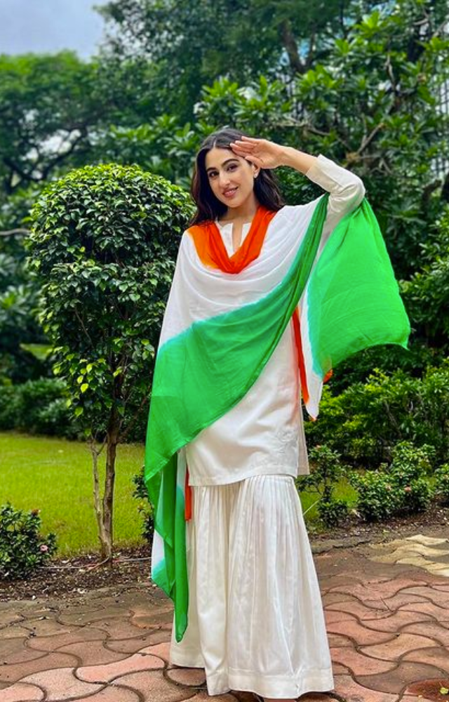 Sara Ali Khan flaunts tricolor elegance, embodying the spirit of the nation in a chic and stylish ensemble.