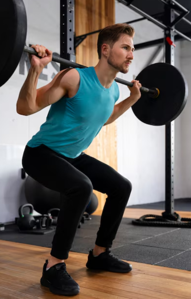 A basic lower body exercise that works the quadriceps, hamstrings, glutes, and core is the barbell squat.