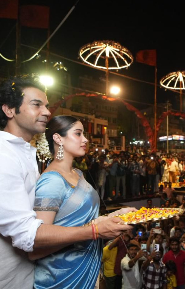 Janhvi Kapoor and Rajkummar Rao attend the famous Ganga Aarti in the dreamy city of Varanasi, amid the soft sounds of the Ganges