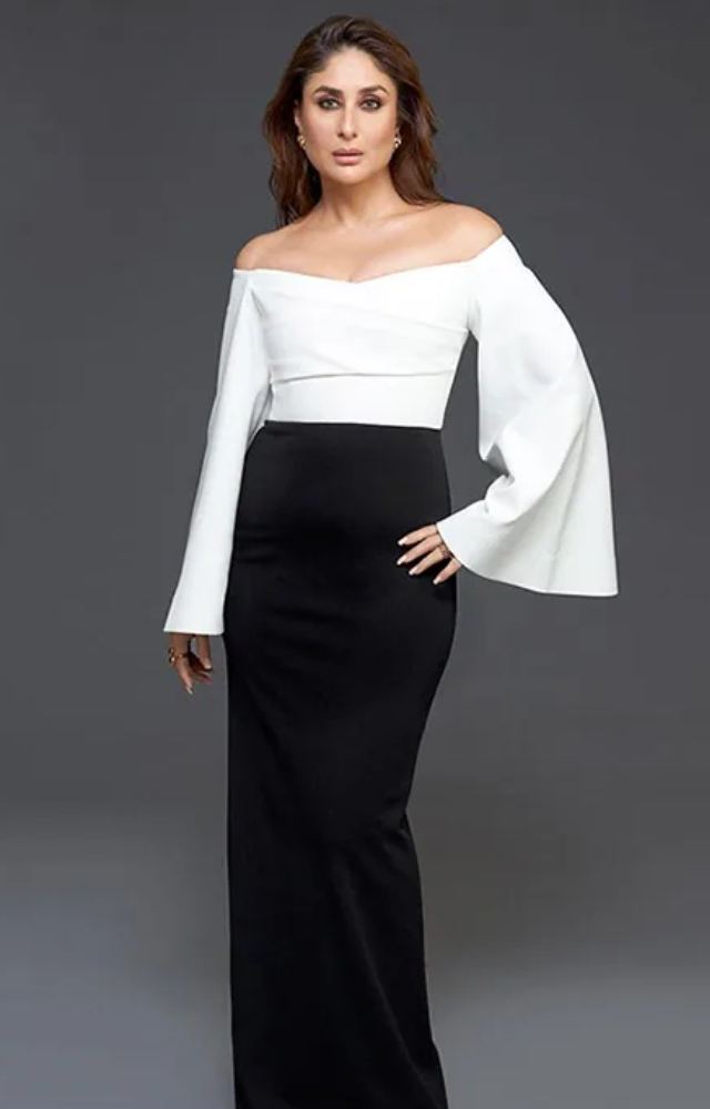 Accept the appeal of Kareena Kapoor, elegantly styled in the classic shades of black and white.