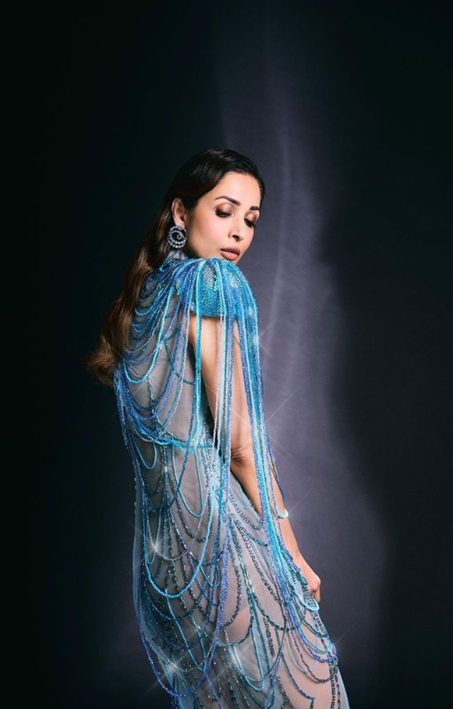Malaika Arora enchants in a sapphire blue gown, exuding grace and glitz, and everyone is in awe of her beauty.
