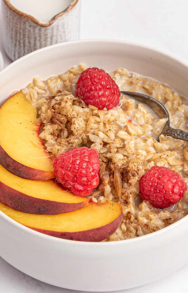 A wonderful source of complex carbs, which release energy gradually and keep you nourished throughout your workout,is a cup of oatmeal topped with nuts or fruit