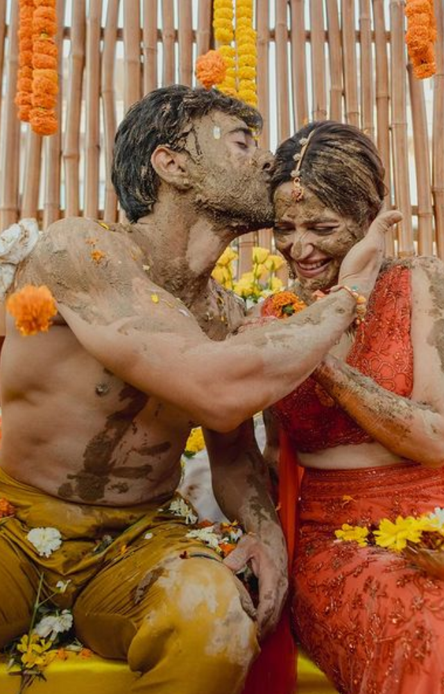 Bright and happy pictures and movies depicting the customary Haldi ceremony, a pre-marriage custom that is symbolic and full of music, laughter, and dancing