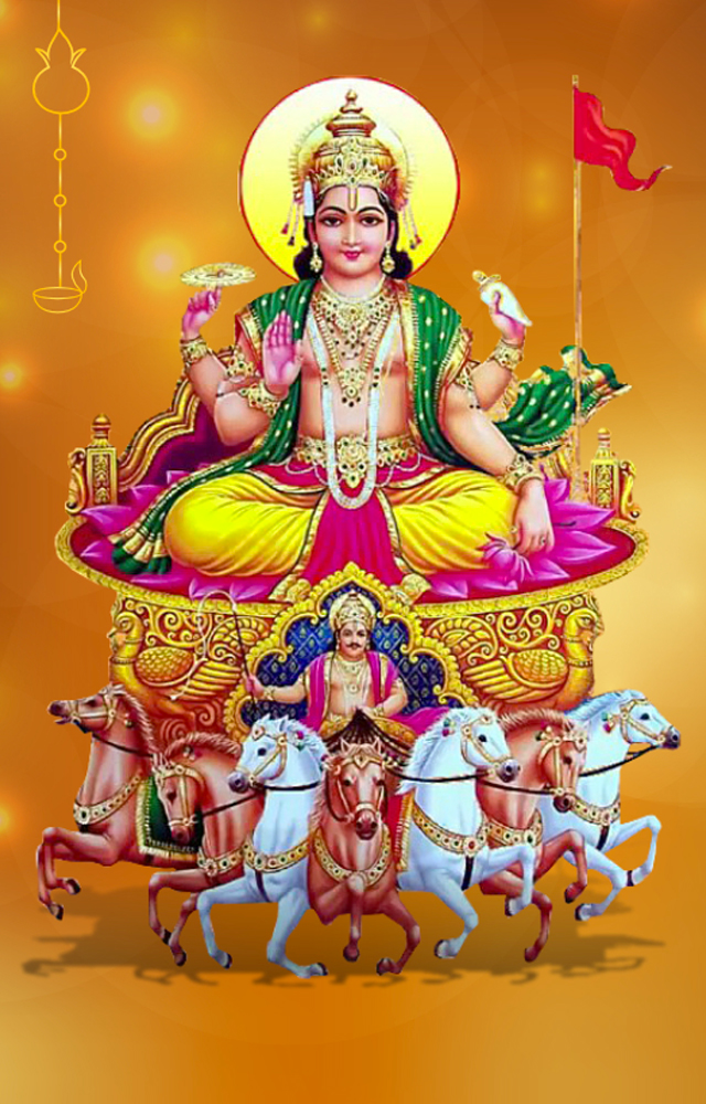 Symbolically, it depicts the Sun-God Surya turning his chariot, drawn by seven horses, towards the northern hemisphere, in a north-eastern direction.