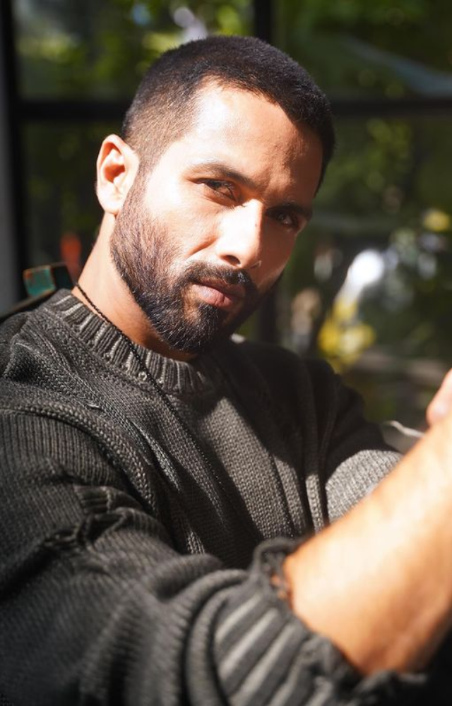 With his captivating and fashionable demeanour, Shahid Kapoor captivates audiences even in a dark grey woollen tee.