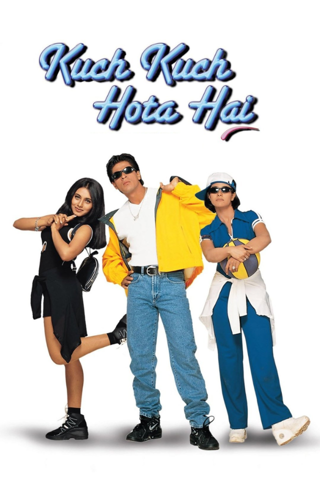 Shah Rukh Khan, Kajol, and Rani Mukerji star in the endearing romantic drama Kuch Kuch Hota Hai (1998).