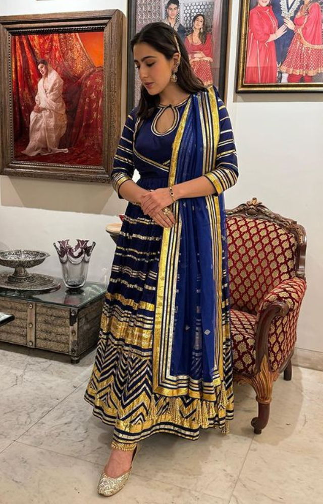 Sara Ali Khan dazzles in a mesmerising blue dress, radiating flair and elegance from her stylish selection-a real expression of grace.



