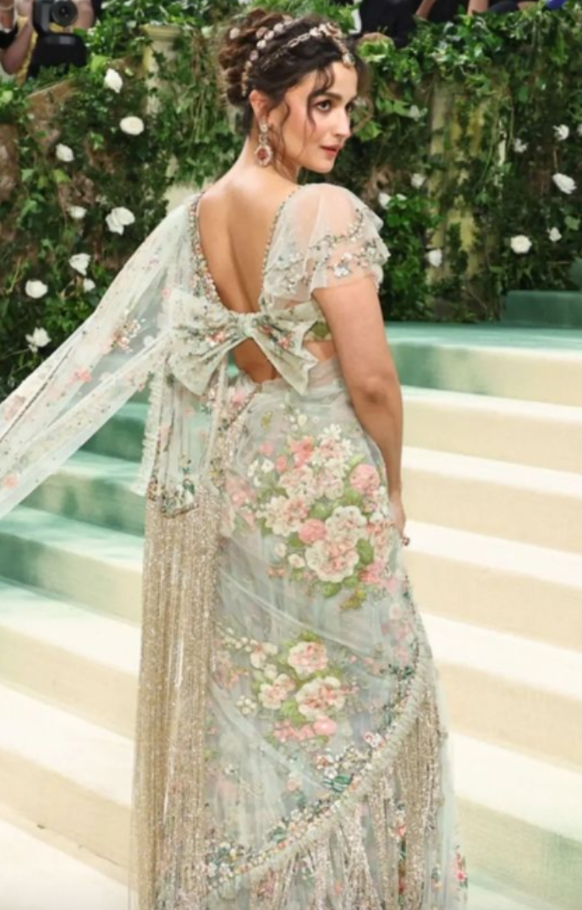 In a gorgeous floral Sabyasachi saree, Alia Bhatt impressed cameras and viewers at a prominent event. She nailed the theme at the Met Gala