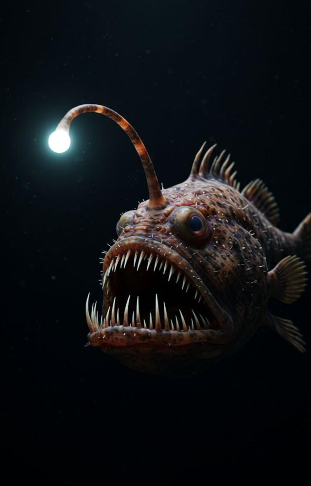 This creepy predator uses a glowing bulb on its head to lure prey in pitch-black depths. It’s the stuff of both nightmares and wonder.

