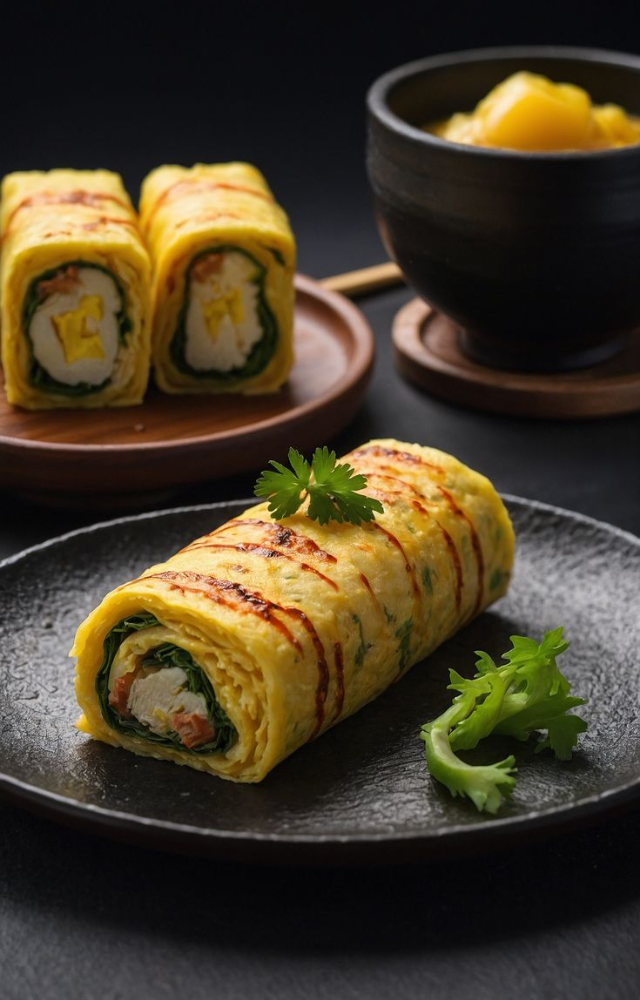 Sweet, rolled Japanese omelette—often found in bento boxes and loved for its soft texture.

