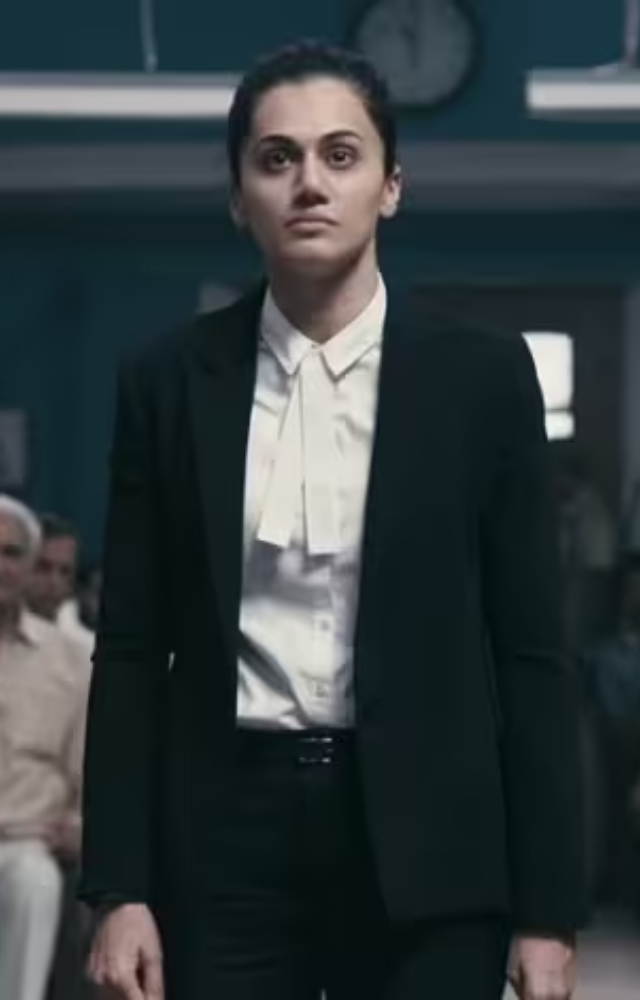 Taapsee played a bold defense lawyer, challenging prejudice and societal bias in a gripping courtroom drama.