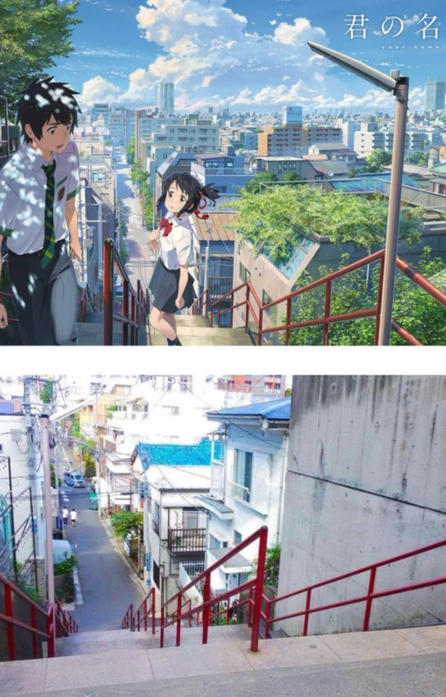The iconic staircase from Your Name is real! It’s located near Yotsuya Station in Tokyo.

