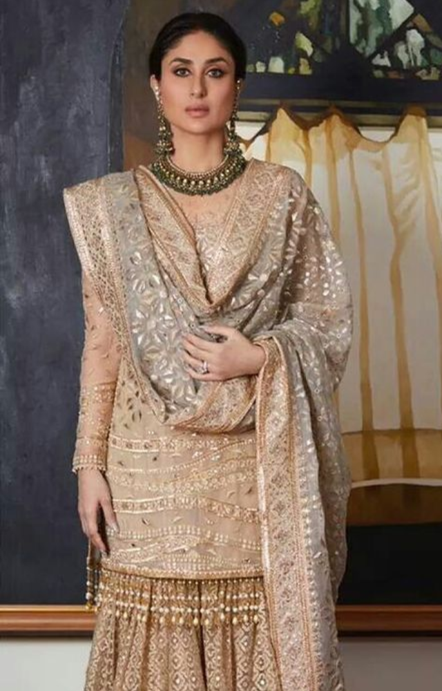 Kareena Kapoor Khan dazzled in a golden sharara, setting a regal, festive vibe. Perfect for making a grand Eid statement!