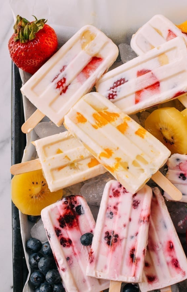 Made with thick yogurt and blended fruits, these popsicles are refreshing and protein-packed. A cool way to get your macros.