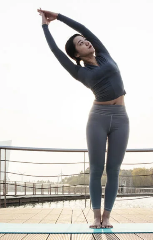 Begin your day with a 5-minute full-body stretch. Wakes you up and preps your body for movement.
