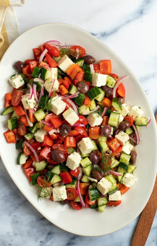 A timeless mix of cucumber, tomato, olives, and feta that proves simplicity always wins.