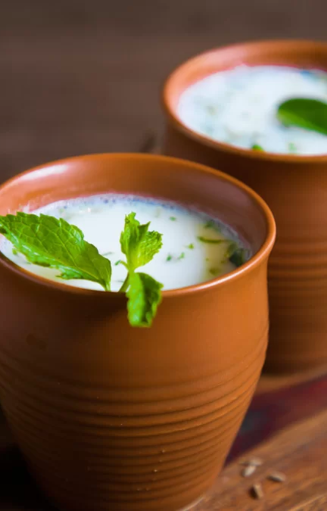 Cool, refreshing, and packed with probiotics, buttermilk is a great way to start your day. It soothes the stomach and aids digestion.
