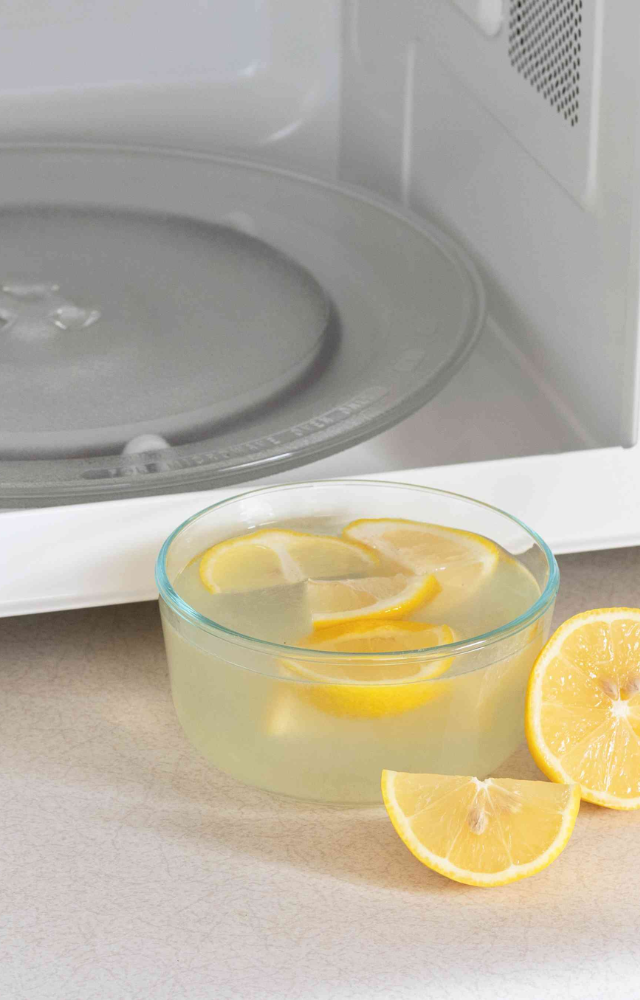 Place a bowl of water with lemon slices in the microwave and heat it for a few minutes. The steam will loosen grime, making it easy to wipe away.