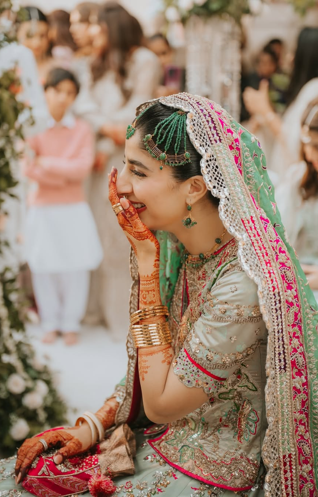 Mawra looked ethereal in a pastel blue lehenga, adorned with intricate embroidery, capturing the essence of elegance.