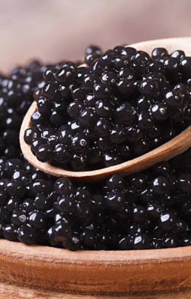 Salt-cured fish eggs from sturgeon—especially Beluga—are gourmet gold. A few spoons can cost hundreds of dollars.