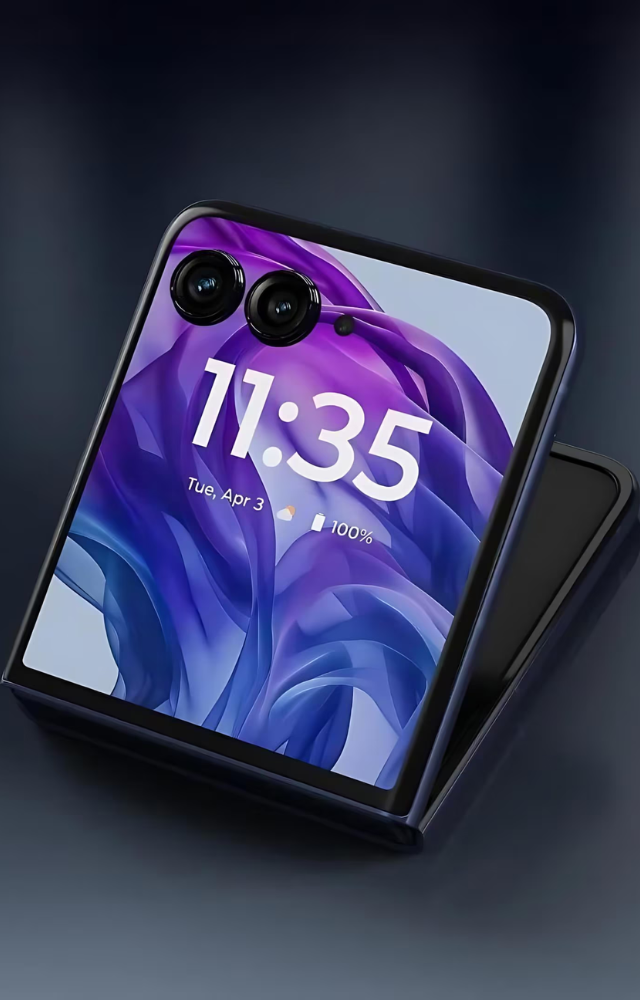 The Moto Razr 50 boasts a cutting-edge foldable screen, offering a compact design that unfolds to reveal a vibrant, expansive display.
