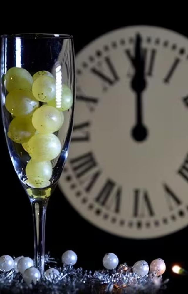 Usher in good luck by eating 12 grapes at midnight, one for each stroke of the clock.