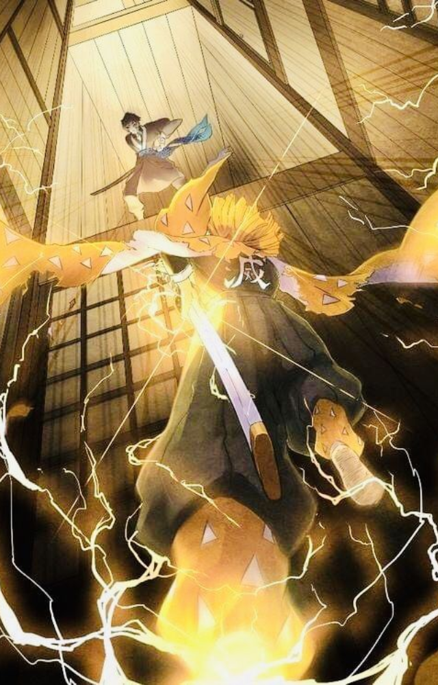 Zenitsu battles his former senior Kaigaku, proving his worth with a self-created Thunder Breathing form in a shocking clash of lightning and legacy.
