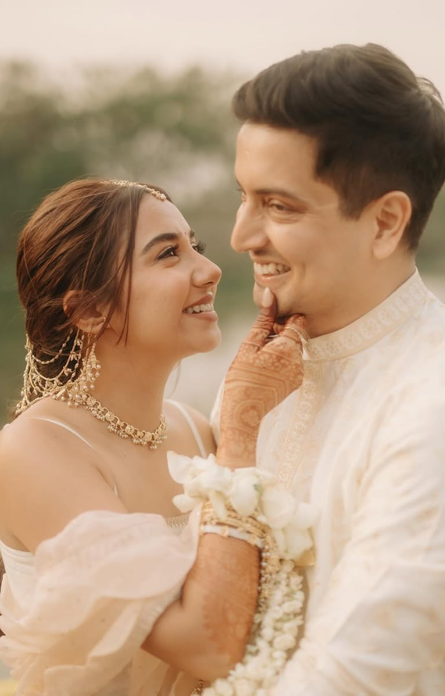 Prajakta Koli and Vrishank Khanal’s haldi pictures capture the fun-filled pre-wedding moments.