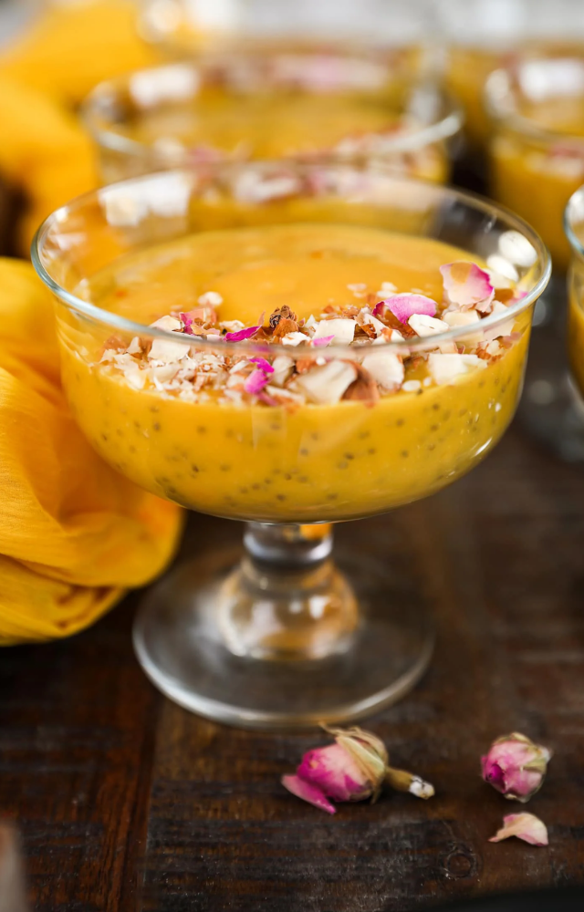A fusion of saffron and chia seeds, this pudding is a nutritious delight. A perfect guilt-free treat!