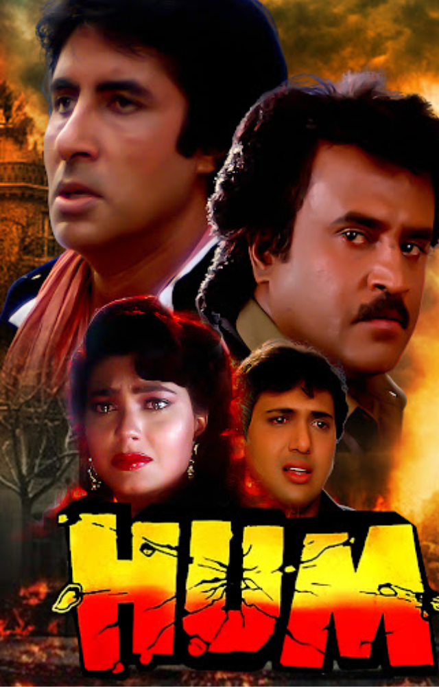 Rajinikanth brought charisma to Hum with his unique style and gripping performance alongside Bollywood legends.