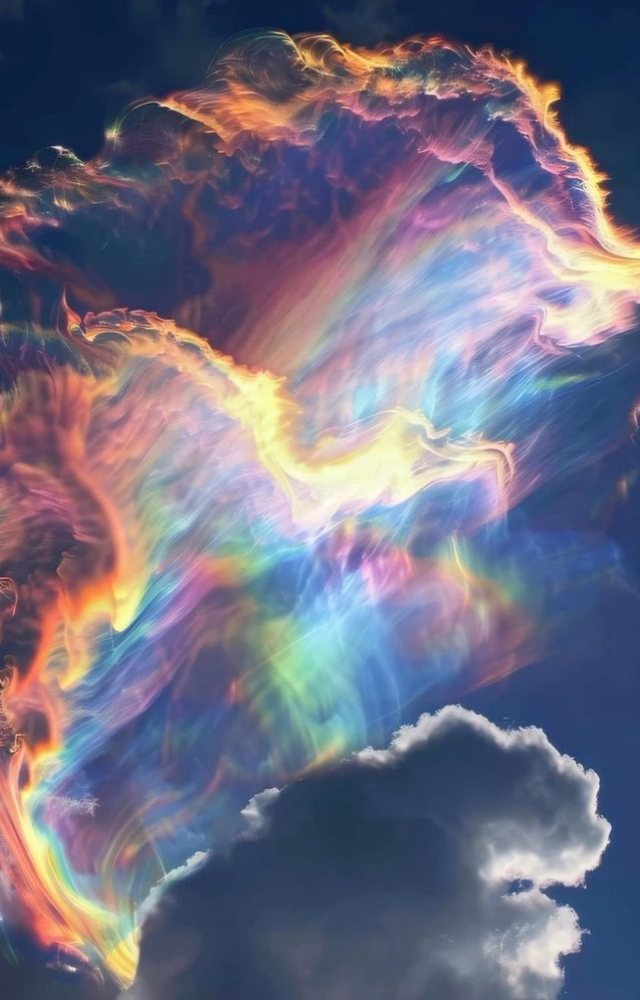 Formed when sunlight hits ice crystals in high-altitude clouds—vibrant, rainbow-colored flames in the sky.
