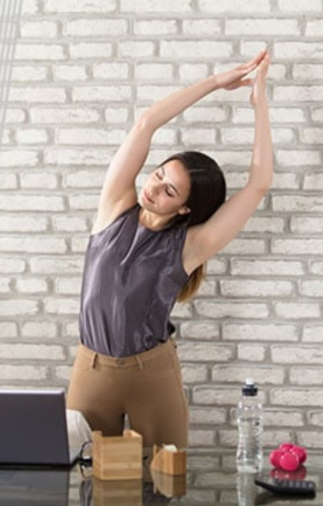 Set a timer every hour to stretch—it improves posture and keeps stiffness away.
